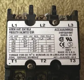 Acc333umm30 Arrow Hart Magnetic Contactor 40a 120v 3-poles Nos 40 Amp 3p