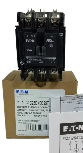 C25dnd325t Cutler Eaton / Hammer Contactor - 25 Amp 3 Pole 24v Coil