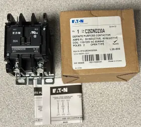C25dnd230a Eaton New Definite Purpose Contactor 2p 30a 110-120vac Coil 600vac