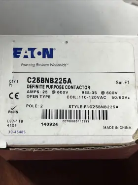 C25bnb225a Eaton Cutler Hammer / Contactor - 25 Amp 2 Pole 110/120v Coil New