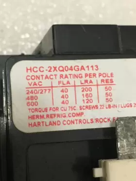 Hcc-2xq04ga113 Hartland Definite Purpose Contactor 40 Amp 2 Pole Coil 24 Vac Controls 50030 #2