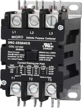 Migro 934012034312 40 Amp Hvac Contactor 3 Pole Motor Lighting Refrigeration 40a Coil 120v Ac Dp