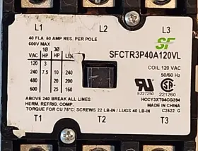 Sfctr3p40a120vl Sf Contactor 40 Amp 3 Pole 120 Vac Coil #2
