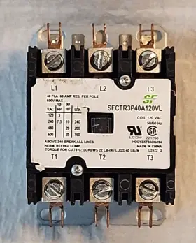 Sfctr3p40a120vl Sf Contactor 40 Amp 3 Pole 120 Vac Coil