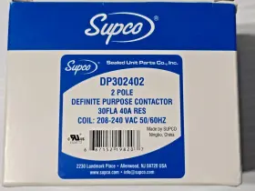 Dp302402 Supco 240 Volt Contactor 30 Amp 2 Pole Coil 208-240 Vac