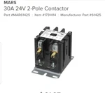 61425 Mars 24V 30A 2POLE Contactor Oem. Fixed Price $45.00.