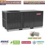 Goodman 3.5 Ton 13.4 SEER2 Air Conditioner Package Unit Horizontal + Heat Kit. Fixed Price $4221.00.