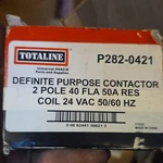 Totaline 2-POLE 40A 24VAC Definite Purpose Contactor P282-0421 50A. Fixed Price $12.59.